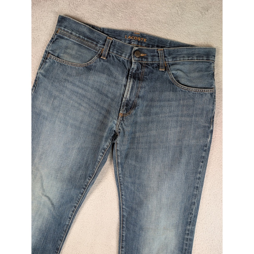 Lacoste Mens Straight Leg Blue Denim Jeans Size 34 Medium Wash Cotton F6037